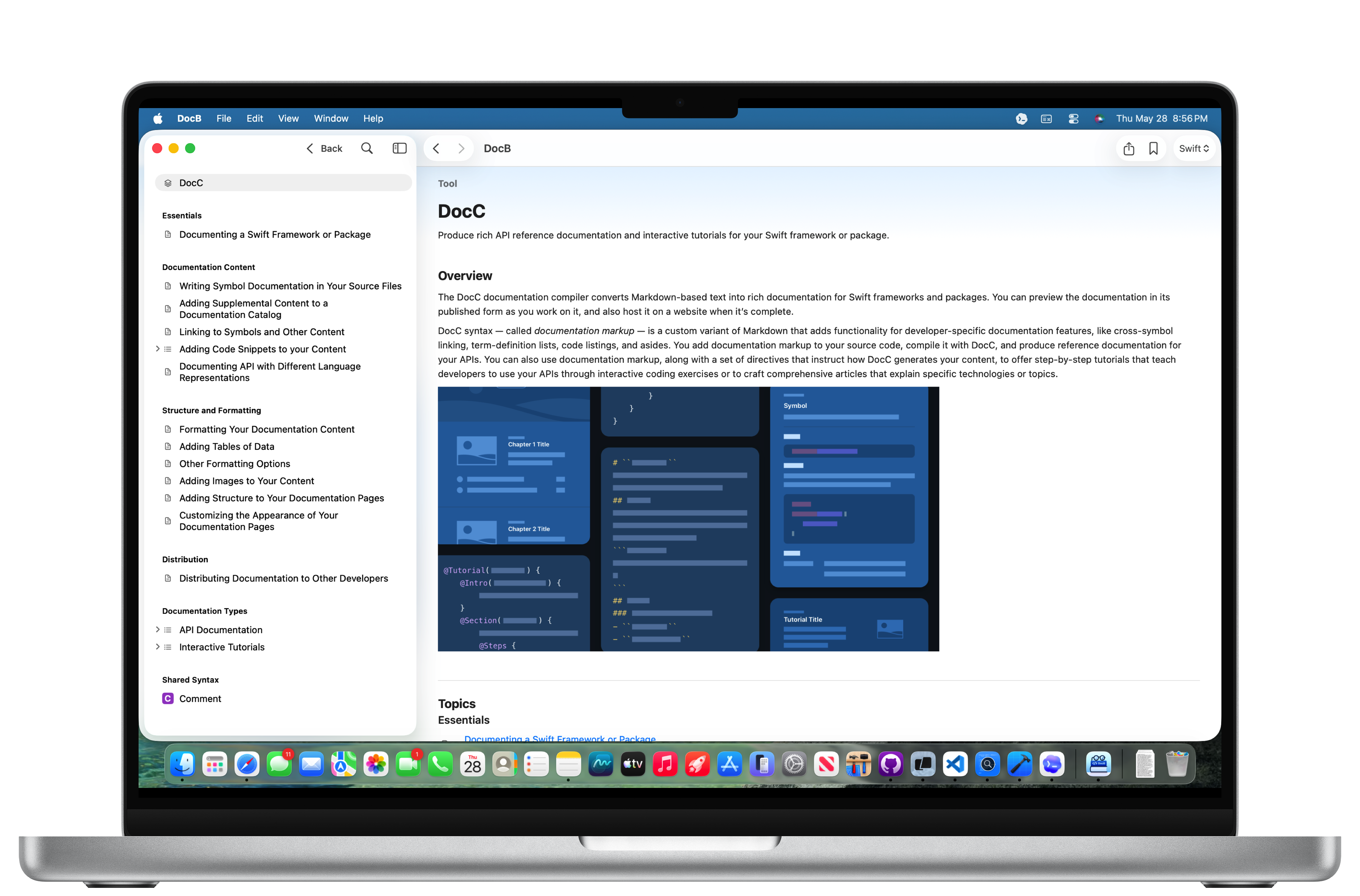 DocB browsing DocC documentation on Mac